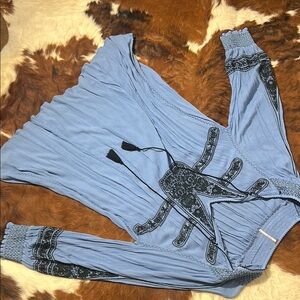 Free People Embroidered Blue Women's Top
